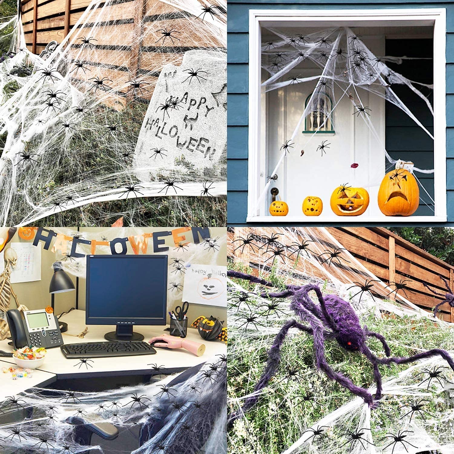 Pcavin 1000 sqft Spider Webs Halloween Decorations with 60 Fake Spiders, Super Stretch Cobwebs for Halloween Decor Indoor and Outdoor, Party Supplies & Bar Haunted House