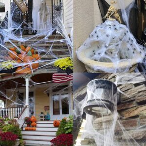 Pcavin 1000 sqft Spider Webs Halloween Decorations with 60 Fake Spiders, Super Stretch Cobwebs for Halloween Decor Indoor and Outdoor, Party Supplies & Bar Haunted House