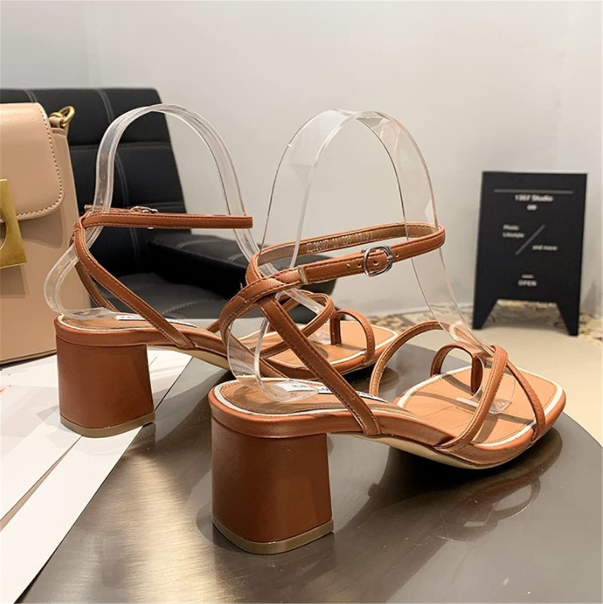 DaVanck Fashion Sandals Women 2021 Mid-Heel Comfortable Women's Sandals Summer Fashion All-Match Sandals Brown