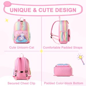 VASCHY Backpack for Little Girls, Cute Rainbow Glitter Lightweight Water Resistant Preschool Backpack Bookbag for Kids,Toddlers Kindergarten School Bag Cat