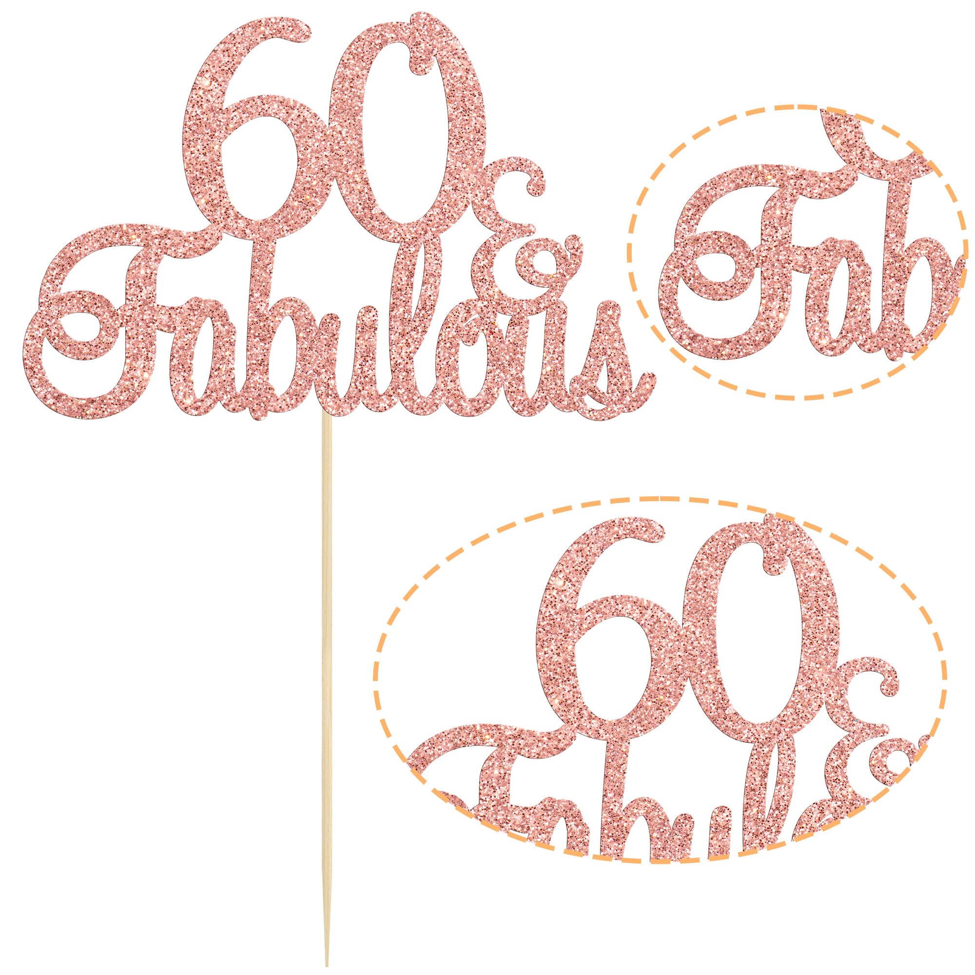 Gyufise Rose Gold Glittery 60 & Fabulous Birthday Cake Topper for 60th Birthday Party Decorations 60 Birthday Cake Decorations Supplies 1 Pack