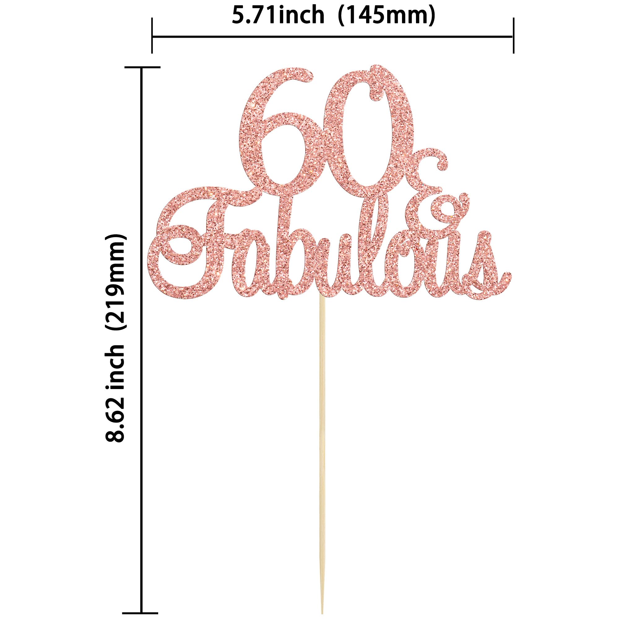 Gyufise Rose Gold Glittery 60 & Fabulous Birthday Cake Topper for 60th Birthday Party Decorations 60 Birthday Cake Decorations Supplies 1 Pack