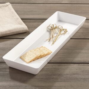 US Acrylic Avant White Plastic Serving Trays (Set of 4) 15” x 5” | Narrow Reusable Rectangular Party Platters | Serve Appetizers, Fruit, Veggies, & Desserts | BPA-Free & Made in USA