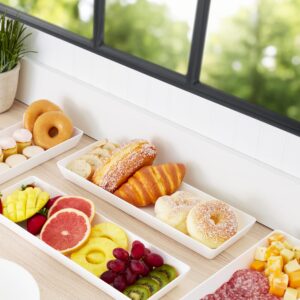 US Acrylic Avant White Plastic Serving Trays (Set of 4) 15” x 5” | Narrow Reusable Rectangular Party Platters | Serve Appetizers, Fruit, Veggies, & Desserts | BPA-Free & Made in USA