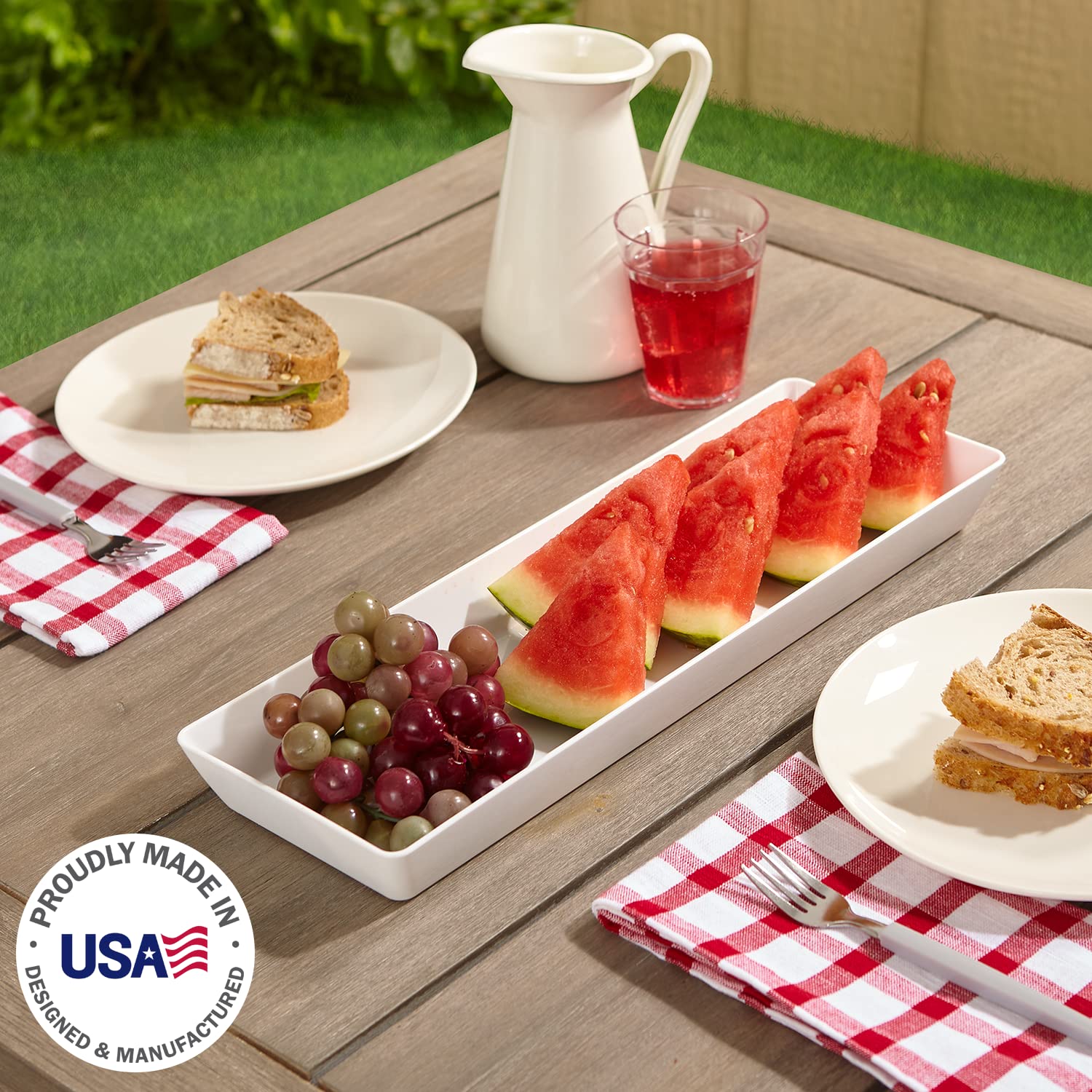 US Acrylic Avant White Plastic Serving Trays (Set of 4) 15” x 5” | Narrow Reusable Rectangular Party Platters | Serve Appetizers, Fruit, Veggies, & Desserts | BPA-Free & Made in USA