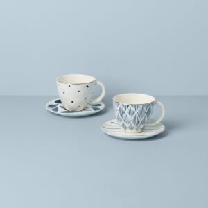 Lenox Blue Bay 4-Piece Teacup & Saucer Set, 2.09, White