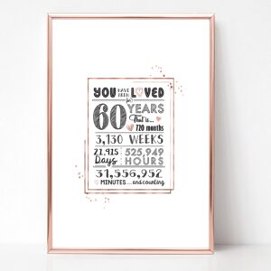 Katie Doodle Rose Gold 60th Birthday Decorations for Women - Cute Guest Book Alternative or Card - Great 60th Birthday Gifts for Women or 60th Birthday Ideas - 11x17" Sign Poster [Unframed] Rose Gold