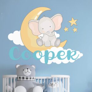 egd elephant wall stickers with stars and clouds for baby girl or boy i custom name for nursery wall decor i wall decal for child room decorations i multiple sizes and color options