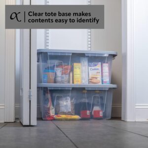 CX BLACK & YELLOW®, 15-Gallon Heavy Duty Clear Storage Container & Snap-Tight Lid, (12”H x 17.2”W x 25.7”D), Weather-Resistant, Stackable, See-Through Organization Tote [5 Pack]