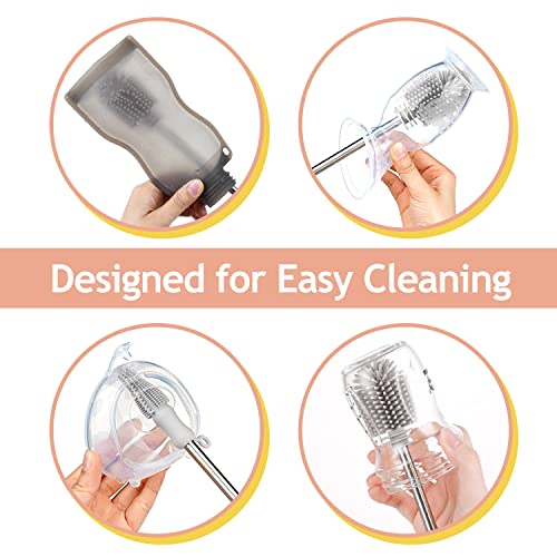 haakaa Cleaning Brush Silicone Bottle Brush Double-Ended Soft Silicone Bristles for Breast Pumps, Breast Milk Collectors, Baby Bottles, Teats, Breastmilk Storage Bags, Detachable - Grey, 1pk