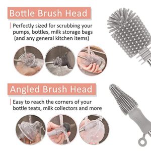 haakaa Cleaning Brush Silicone Bottle Brush Double-Ended Soft Silicone Bristles for Breast Pumps, Breast Milk Collectors, Baby Bottles, Teats, Breastmilk Storage Bags, Detachable - Grey, 1pk