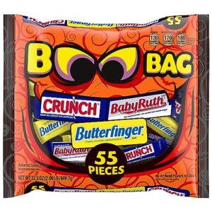 butterfinger crunch and baby ruth candy variety pack assorted fun size, individually wrapped chocolate bars boo bag trick or treat candy, 0.61 oz. (pack of 55)