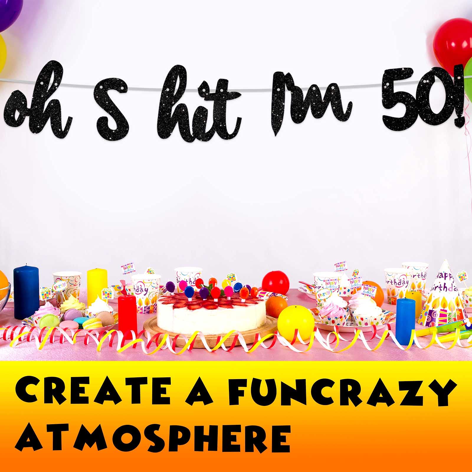Oh I’m 50! Banner Backdrop Glitter Black Hallo Fifty Cheers to 50 Years Old Theme Decor for Man Woman Happy 50th Birthday Party Photo Studio Prop Flag Decorations Favors Supplies