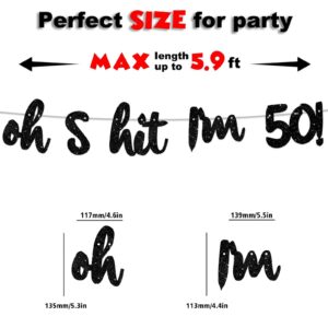 Oh I’m 50! Banner Backdrop Glitter Black Hallo Fifty Cheers to 50 Years Old Theme Decor for Man Woman Happy 50th Birthday Party Photo Studio Prop Flag Decorations Favors Supplies