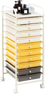 giantex plastic boxes 10 drawer rolling organizer cart utility storage tools scrapbook paper multi-use (yellow)