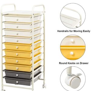 Giantex Plastic Boxes 10 Drawer Rolling Organizer Cart Utility Storage Tools Scrapbook Paper Multi-Use (Yellow)