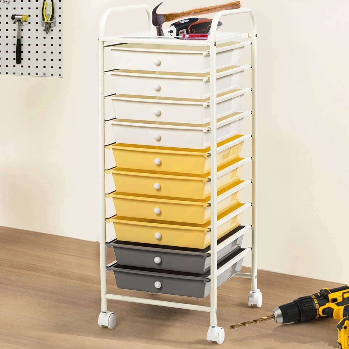 Giantex Plastic Boxes 10 Drawer Rolling Organizer Cart Utility Storage Tools Scrapbook Paper Multi-Use (Yellow)