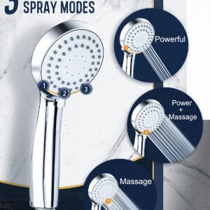 High Pressure 8" Rainfall Shower Head and Handheld Shower Heads Combo, with 60" hose, Punch-free, Dual Powerful Shower Spray Detachable with Holder, Chrome, Regulator fit for High, Low Water Flow