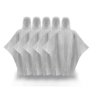 saiweynee 5 pack disposable rain ponchos for adults-transparent waterproof rain ponchos (clear transparent)