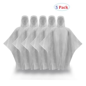 SAIWEYNEE 5 Pack Disposable Rain Ponchos For Adults-Transparent Waterproof Rain Ponchos (Clear Transparent)