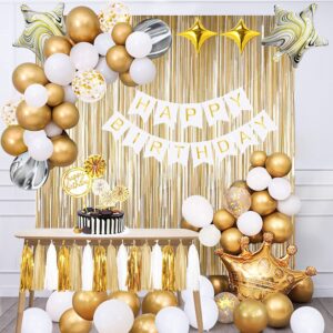katbuu gold birthday decorations - golden birthday party decorations, happy birthday decorations for women boys girls men, golden birthday decor, white and gold birthday decorations set