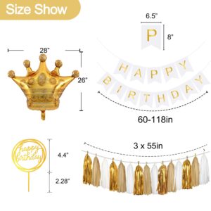 KATBUU Gold Birthday Decorations - Golden Birthday Party Decorations, Happy Birthday Decorations for Women Boys Girls Men, Golden Birthday Decor, White and Gold Birthday Decorations Set