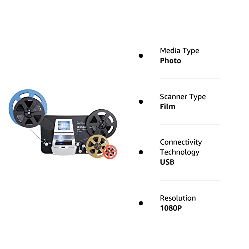 8mm & Super 8 Film to Digital Converter, Film Scanner Digitizer with 2.4" Screen, Convert 3” 5” 7” 9” Reels into 1080P Digital MP4 Files,Sharing & Saving on 32GB SD Card