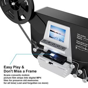 8mm & Super 8 Film to Digital Converter, Film Scanner Digitizer with 2.4" Screen, Convert 3” 5” 7” 9” Reels into 1080P Digital MP4 Files,Sharing & Saving on 32GB SD Card