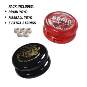 Yomega 2 Legendary Spinners The Original Yoyo with A Brain and Fireball Transaxle Yo-Yo. Beginner, Intermediate and Pro Level String Trick Play. Includes 5 Extra Strings (Fireball-Brain-Black-Red)