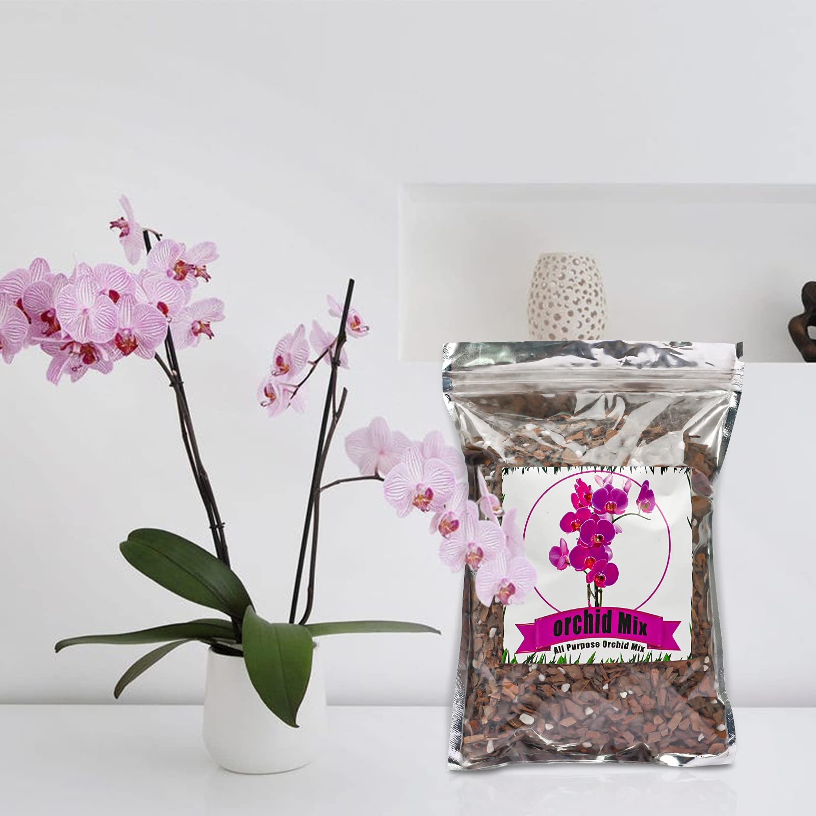 Doter Orchid Potting Mix Orchid Bark, Mix Pine Bark and Perlite, Good Drainage and Water Retention (1 Quart)