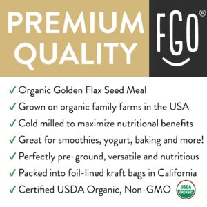 FGO Organic Ground Golden Flaxseed Meal, Cold Milled, Grown in USA, 16oz, Packaging May Vary (Pack of 1)