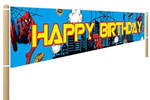 large superhero spider man happy birthday banner, spider man themed birthday party supplies decorations, superhero birthday party supplies for boys kids, outdoor indoor (118 x 19 in)