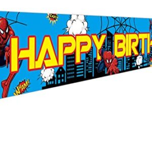 Large Superhero Spider Man Happy Birthday Banner, Spider Man Themed Birthday Party Supplies Decorations, Superhero Birthday Party Supplies for Boys Kids, Outdoor Indoor (118 x 19 In)