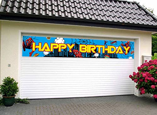 Large Superhero Spider Man Happy Birthday Banner, Spider Man Themed Birthday Party Supplies Decorations, Superhero Birthday Party Supplies for Boys Kids, Outdoor Indoor (118 x 19 In)