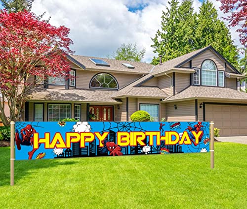 Large Superhero Spider Man Happy Birthday Banner, Spider Man Themed Birthday Party Supplies Decorations, Superhero Birthday Party Supplies for Boys Kids, Outdoor Indoor (118 x 19 In)