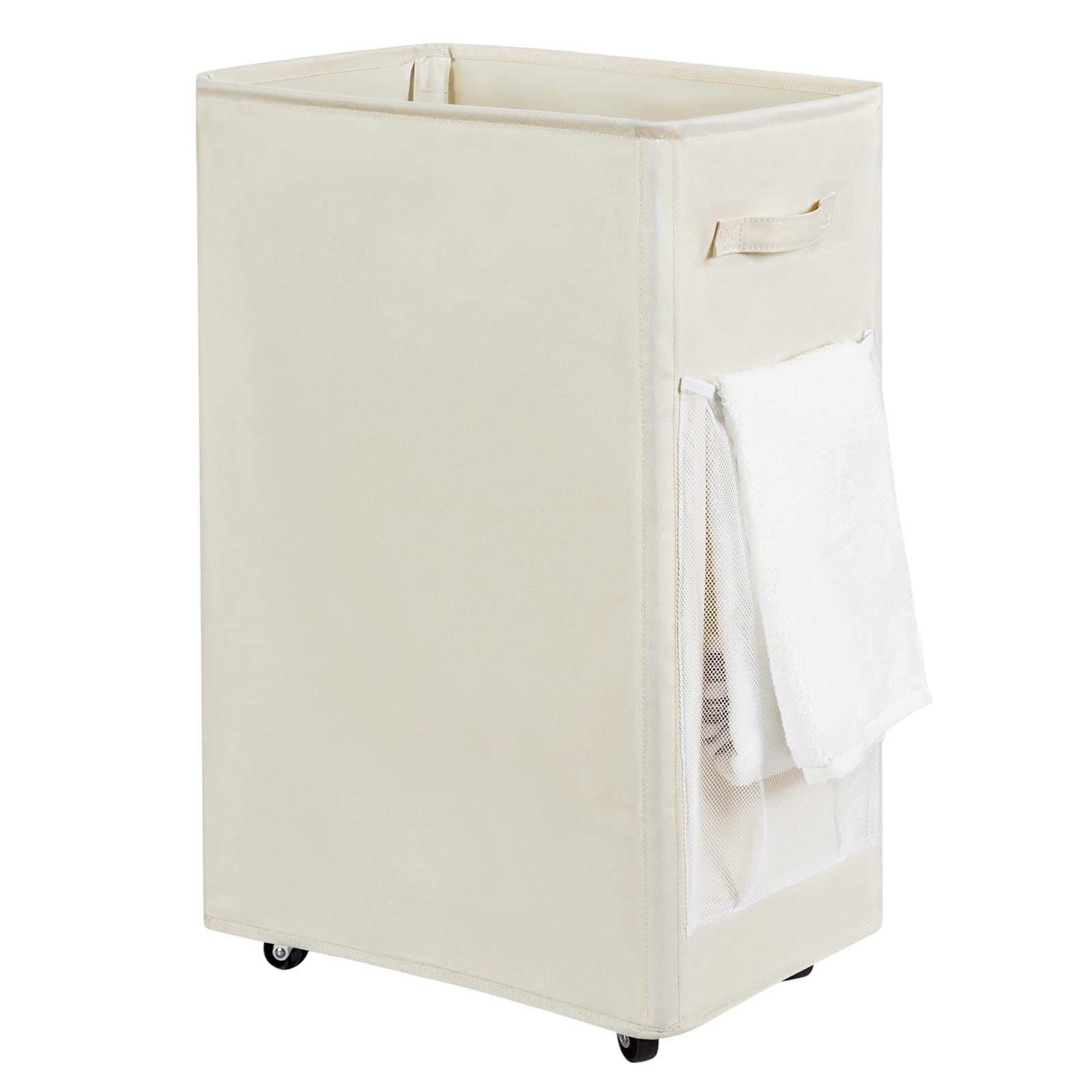 Chrislley 90L Rolling Laundry Basket Large Laundry Hamper with Wheels Collapsible Clothes Hamper Rolling Tall Laundry Storage Cart Foldable Clothes Organizer (Beige)