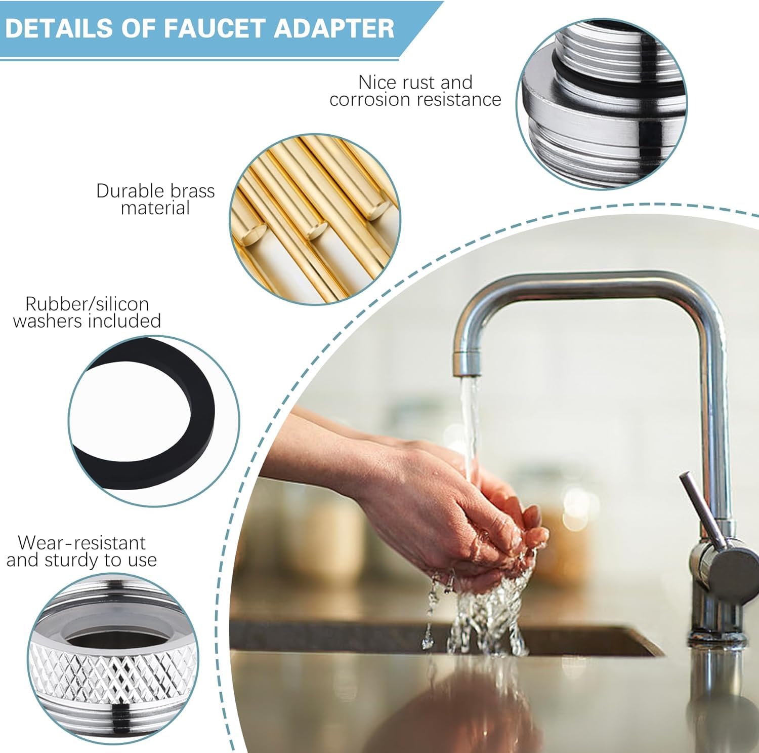 Carvedexquisitely Faucet Adapter Kit, Brass Kitchen Sink Aerator Adapter,Male/Female Sink Faucet Adapter to Connect Garden Hose, Water Filter, Standard Hose via Diverter (7 Pieces)