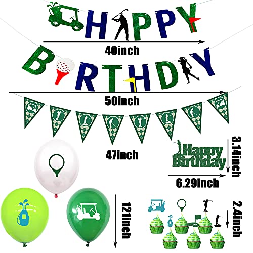 45PCS Golf Birthday Party Supplies with Happy Birthday Banner, Golf Themed Cake Topper and Cupcake Toppers, 12-inch Latex Balloons with Golfing Patterns and Golf Pennant for Golf Themed Party Decorations