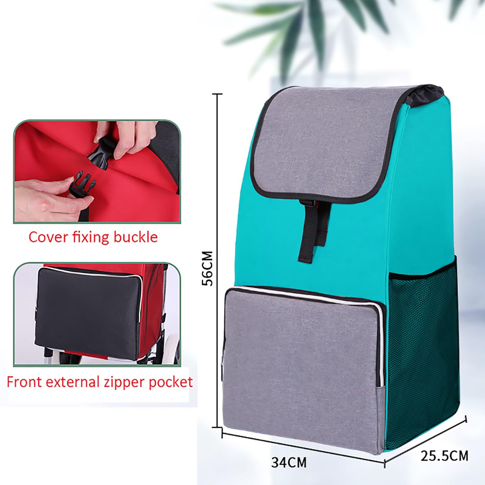 SH-gwtc Shopping Cart Replacement Bag, Trolley Waterproof Spare Bag, Storage Bag with Side Pockets and Front Pocket 48L, 7 Colors (Color : D)