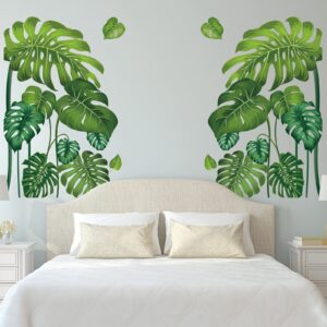 large green tropical jungle leaves wall decals palm tree leaf plants wall stickers diy peel and stick removable monstera murals leaf window stickers for kids bedroom nursery living room decoration