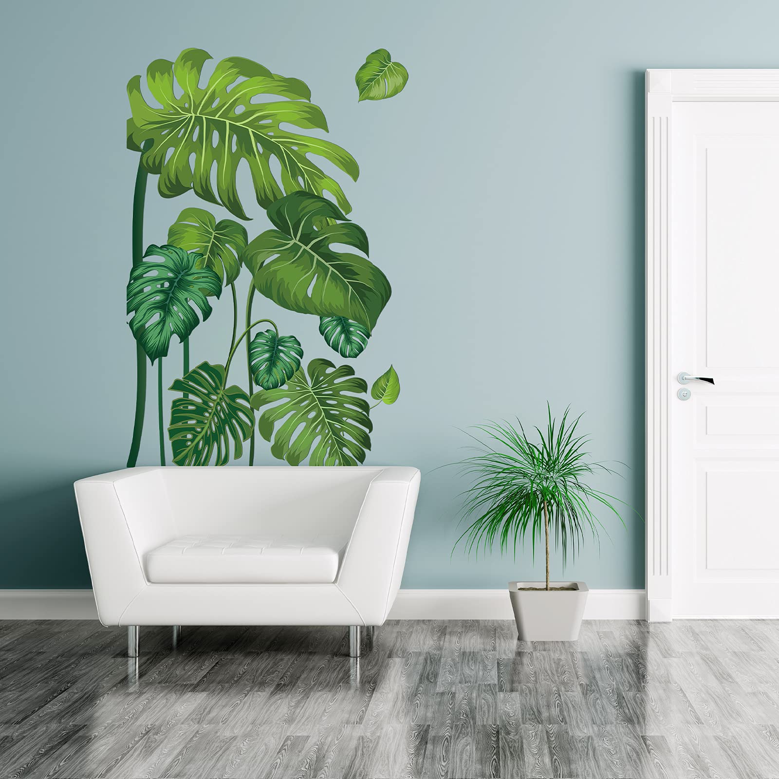 Large Green Tropical Jungle Leaves Wall Decals Palm Tree Leaf Plants Wall Stickers DIY Peel and Stick Removable Monstera murals Leaf Window Stickers for Kids Bedroom Nursery Living Room Decoration