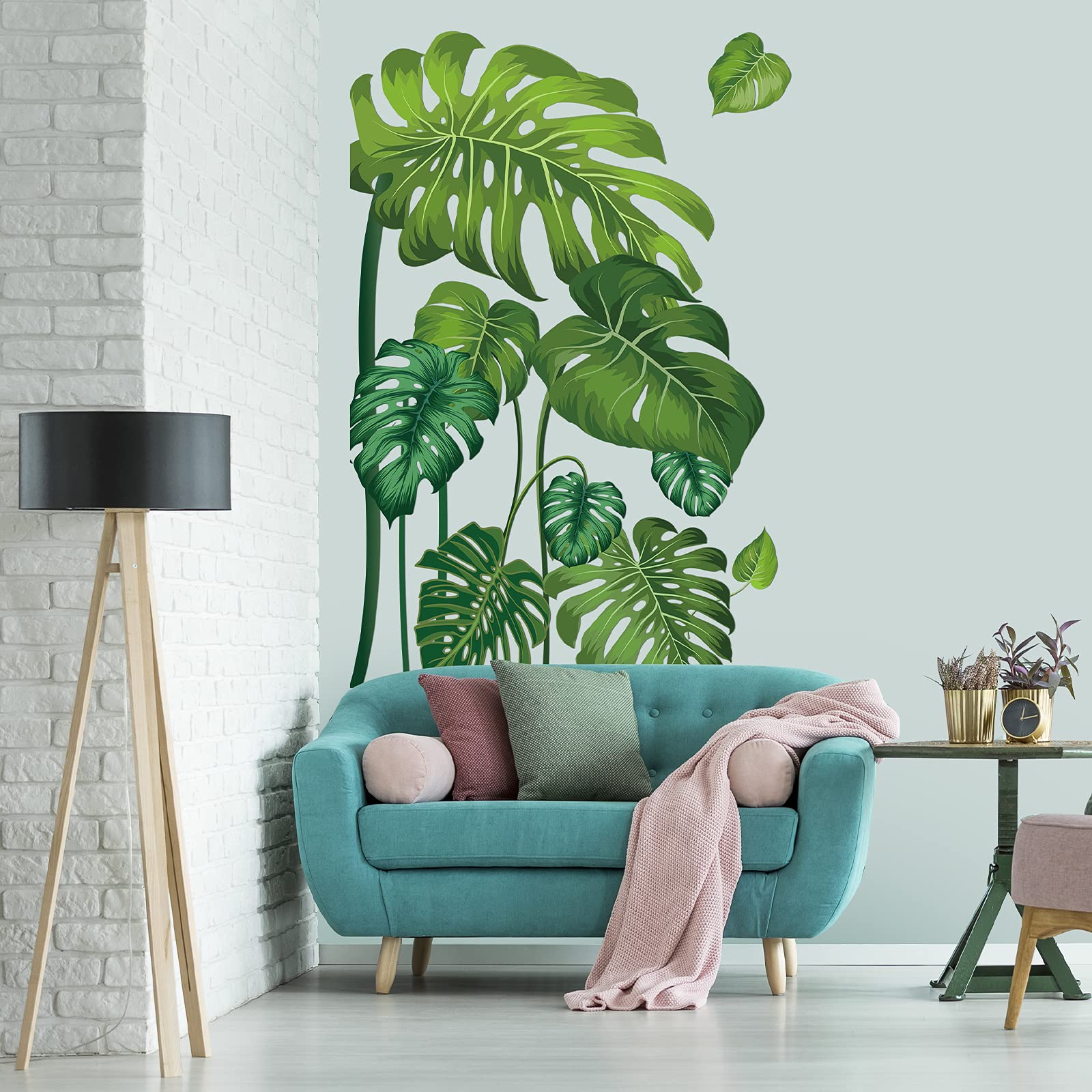 Large Green Tropical Jungle Leaves Wall Decals Palm Tree Leaf Plants Wall Stickers DIY Peel and Stick Removable Monstera murals Leaf Window Stickers for Kids Bedroom Nursery Living Room Decoration