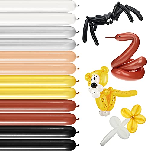 120 Pieces Long Twisting Balloons 6 Colors Modelling Balloons Twisting Party Balloons Long Latex Balloon for Twisting Animals Flower Birthday Wedding (Gold, Silver, Black, White, Nude Color, Coffee)