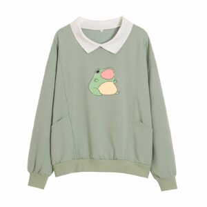 kiekiecoo cute aesthetic frog sweatshirt for teen girls kawaii cartoon graphic hoodie womens preppy cotton pullover sweaters(green,large)