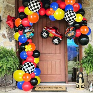 106 Pcs Monster Machine Party Decorations ,Monster truck Party Supplies Set Including Monster Truck Themed Photo Backdrop and Balloons for Kid Birthday Party Decorations