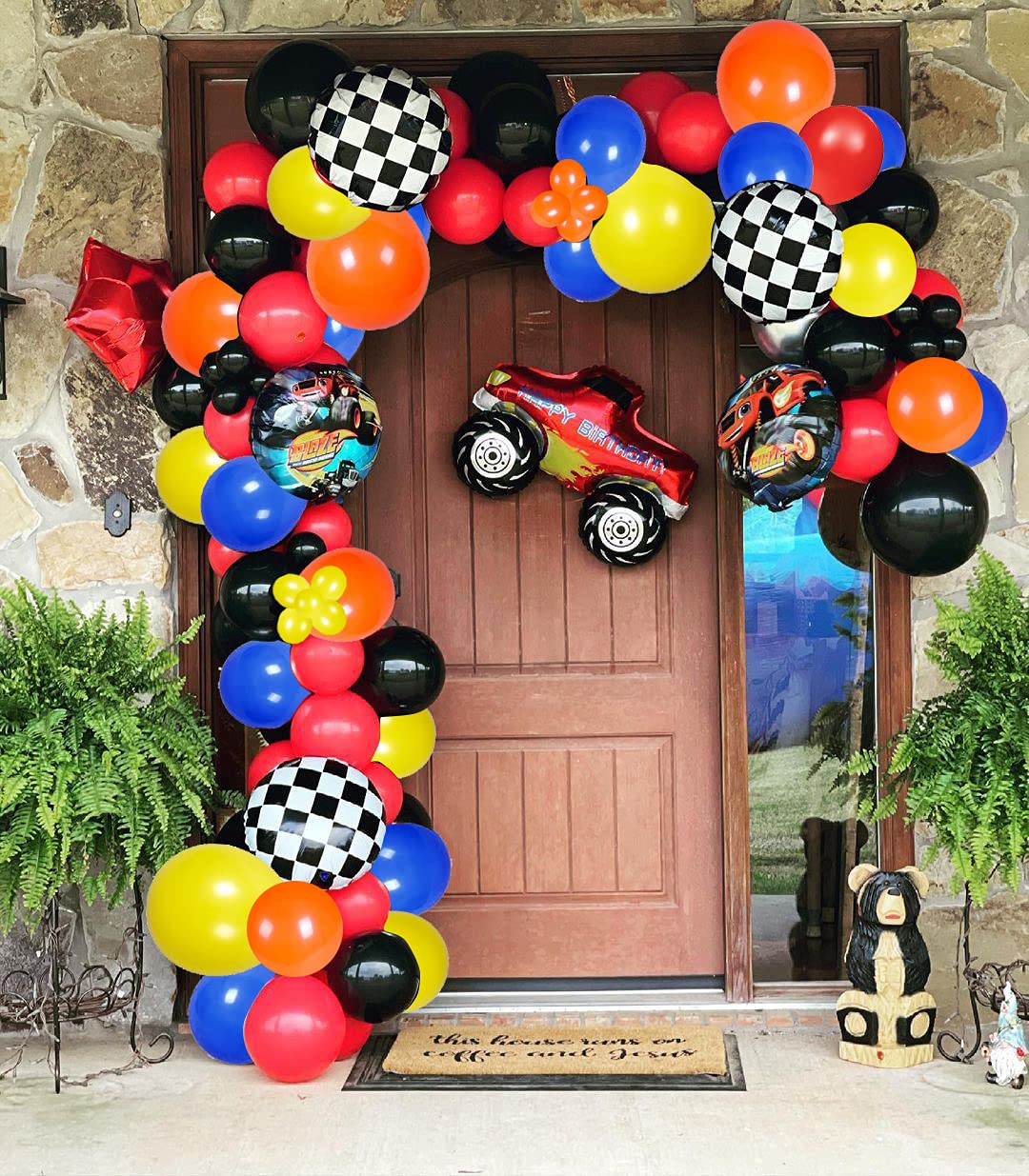 106 Pcs Monster Machine Party Decorations ,Monster truck Party Supplies Set Including Monster Truck Themed Photo Backdrop and Balloons for Kid Birthday Party Decorations