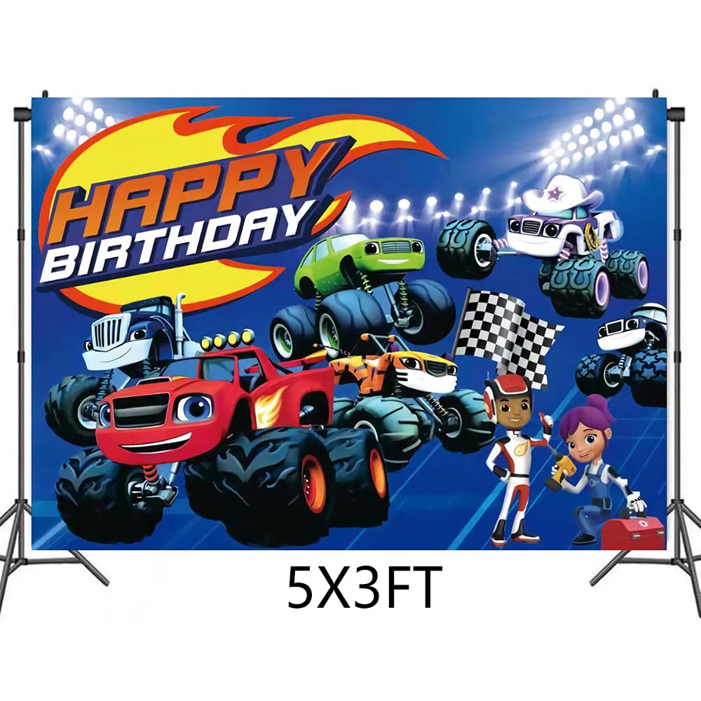 106 Pcs Monster Machine Party Decorations ,Monster truck Party Supplies Set Including Monster Truck Themed Photo Backdrop and Balloons for Kid Birthday Party Decorations