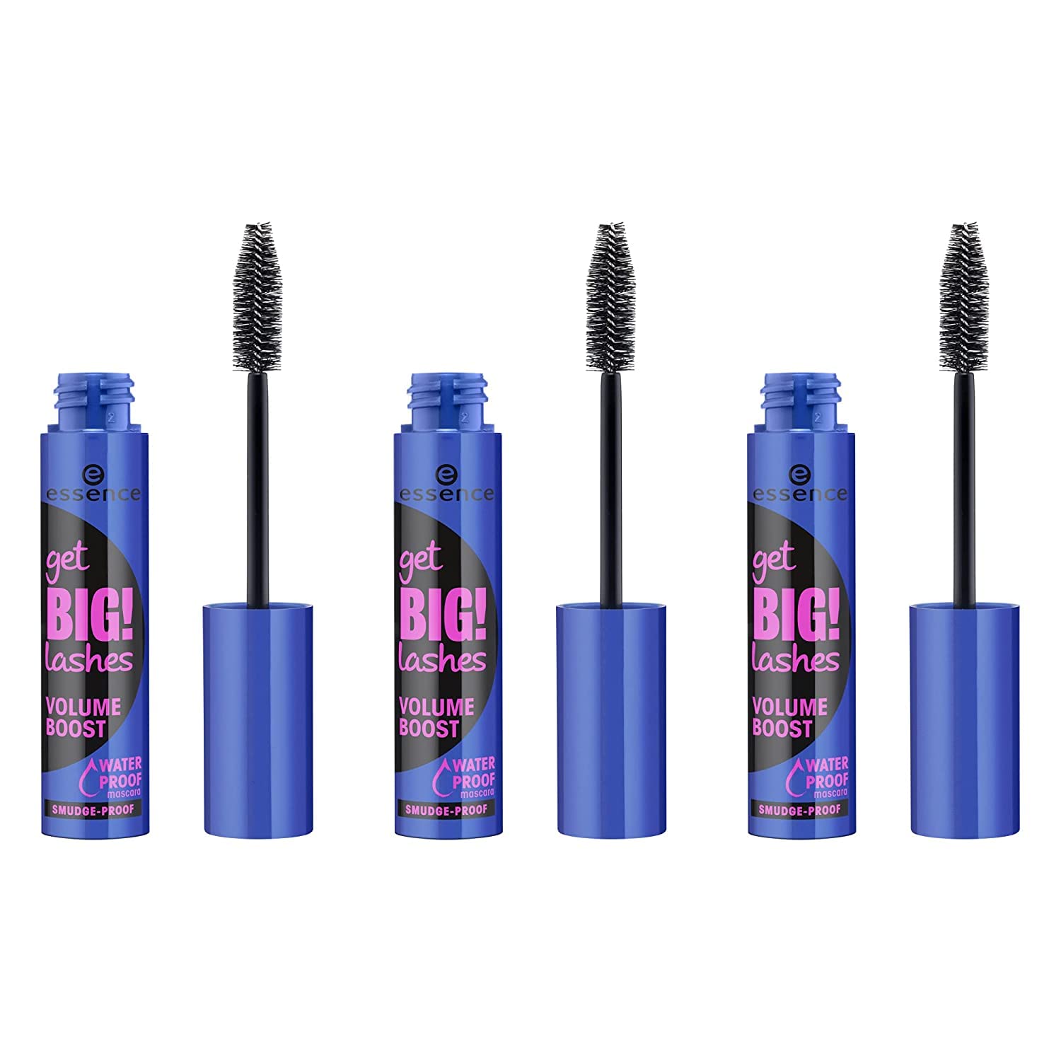 essence | 3-Pack Get Big! Lashes Volume Boost Mascara Waterproof | Cruelty Free | Without Parabens, & Alcohol | Black