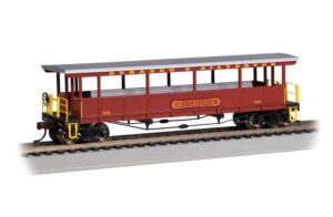 bachmann trains - open-sided excursion car with seats - durango & silverton #410 - red - ho scale