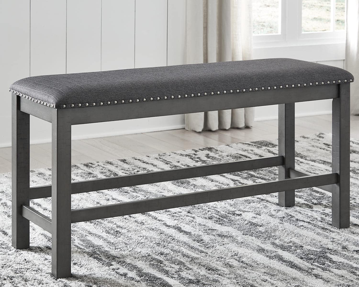 Signature Design by Ashley Myshanna Farmhouse Upholstered 24" Dining Bench, Dark Gray